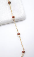 18K Gold Filled 5mm Designed Brown aventurine Bead Necklace (F221) - Black & White