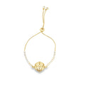 18K Gold Filled Adjustable Box Chain Bracelet With Clear and Multicolor CZ Stones And A Sea Shell Charm (I141) - Black & White