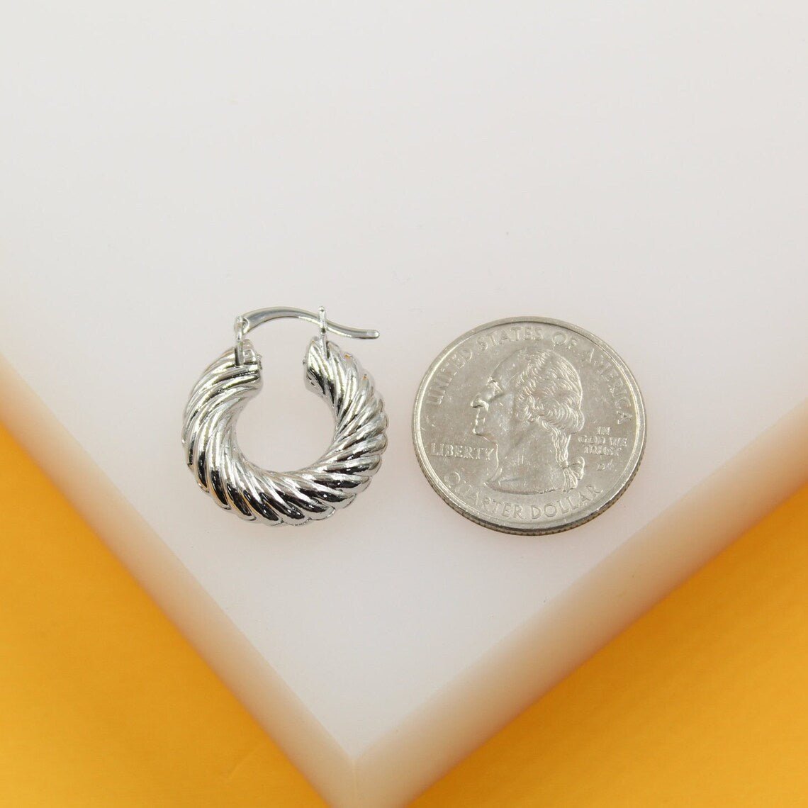 18K Gold Filled Croissant Twist Hoops Earrings (K61) - Black & White