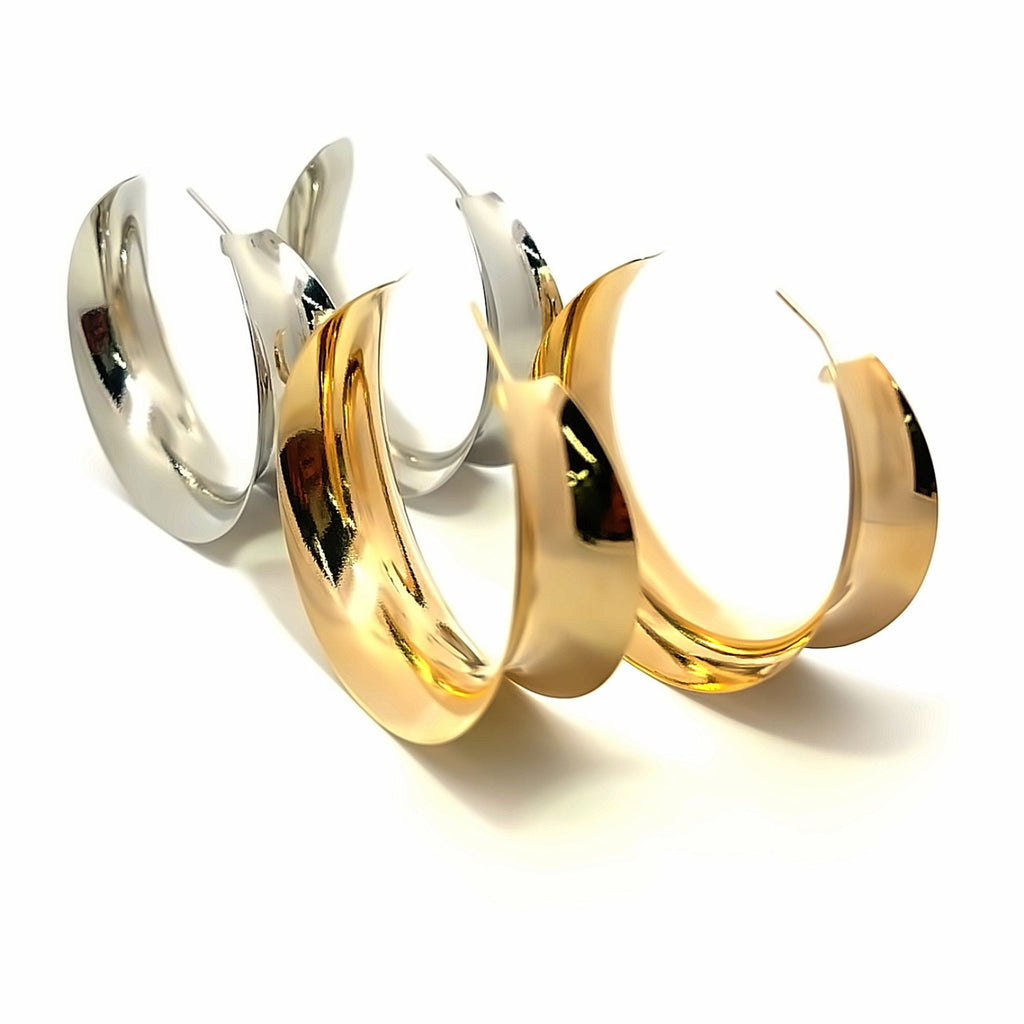 18K Gold Filled Curved Wide Minimalist Hoops (J305 - J307)(L395) - Black & White