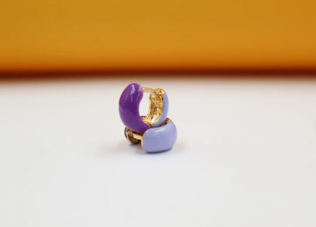 18K Gold Filled Enamel Small Huggie Earrings (K116A) - Black & White