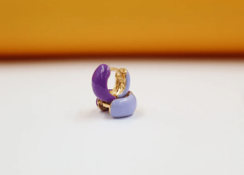 18K Gold Filled Enamel Small Huggie Earrings (K116A) - Black & White