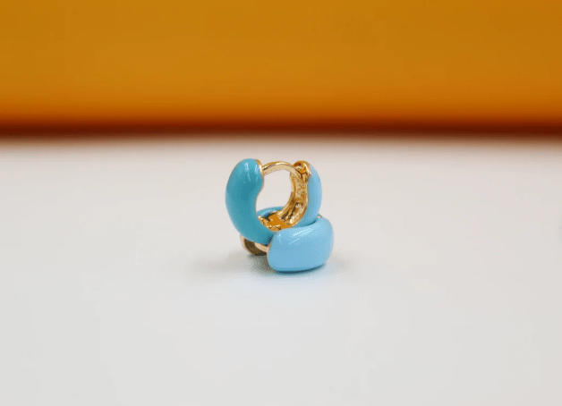 18K Gold Filled Enamel Small Huggie Earrings (K116A) - Black & White