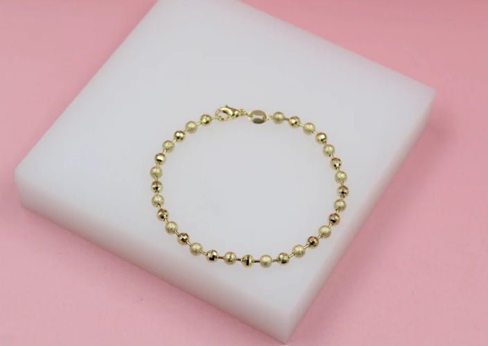 18K Gold Filled Shiny Textured Ball Bracelet (I441) - Black & White