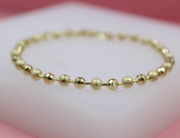 18K Gold Filled Shiny Textured Ball Bracelet (I441) - Black & White