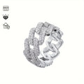 1pc S925 Sterling Silver with 5.4CT Moissanite American Street Hip Hop Cuban Ring, Unisex, Gemstone Jewelry | Gifts for Mother | - Black & White