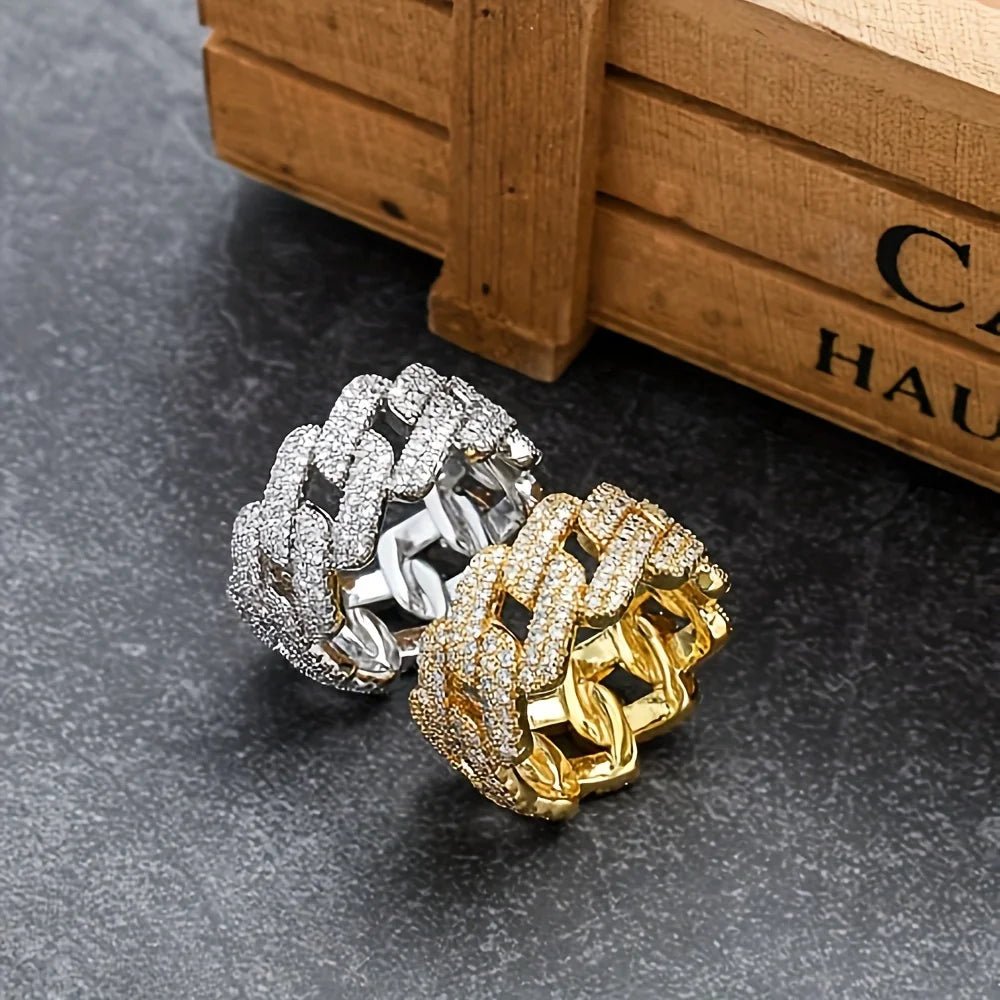 1pc S925 Sterling Silver with 5.4CT Moissanite American Street Hip Hop Cuban Ring, Unisex, Gemstone Jewelry | Gifts for Mother | - Black & White