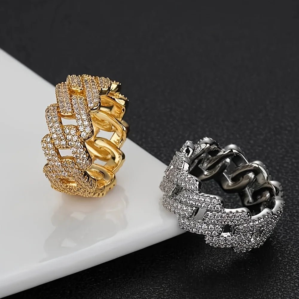 1pc S925 Sterling Silver with 5.4CT Moissanite American Street Hip Hop Cuban Ring, Unisex, Gemstone Jewelry | Gifts for Mother | - Black & White