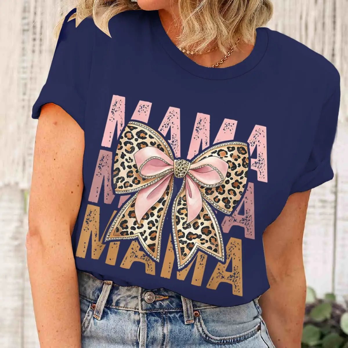 2026 Mother's Day Gifts T-shirts Vintage Bow Mama Letter Print T Shirts Aesthetics Short Sleeve Tshirts Fashion Fun Women Tops - Black & White