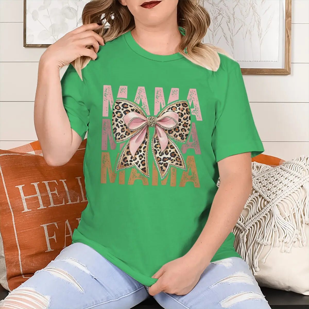 2026 Mother's Day Gifts T-shirts Vintage Bow Mama Letter Print T Shirts Aesthetics Short Sleeve Tshirts Fashion Fun Women Tops - Black & White