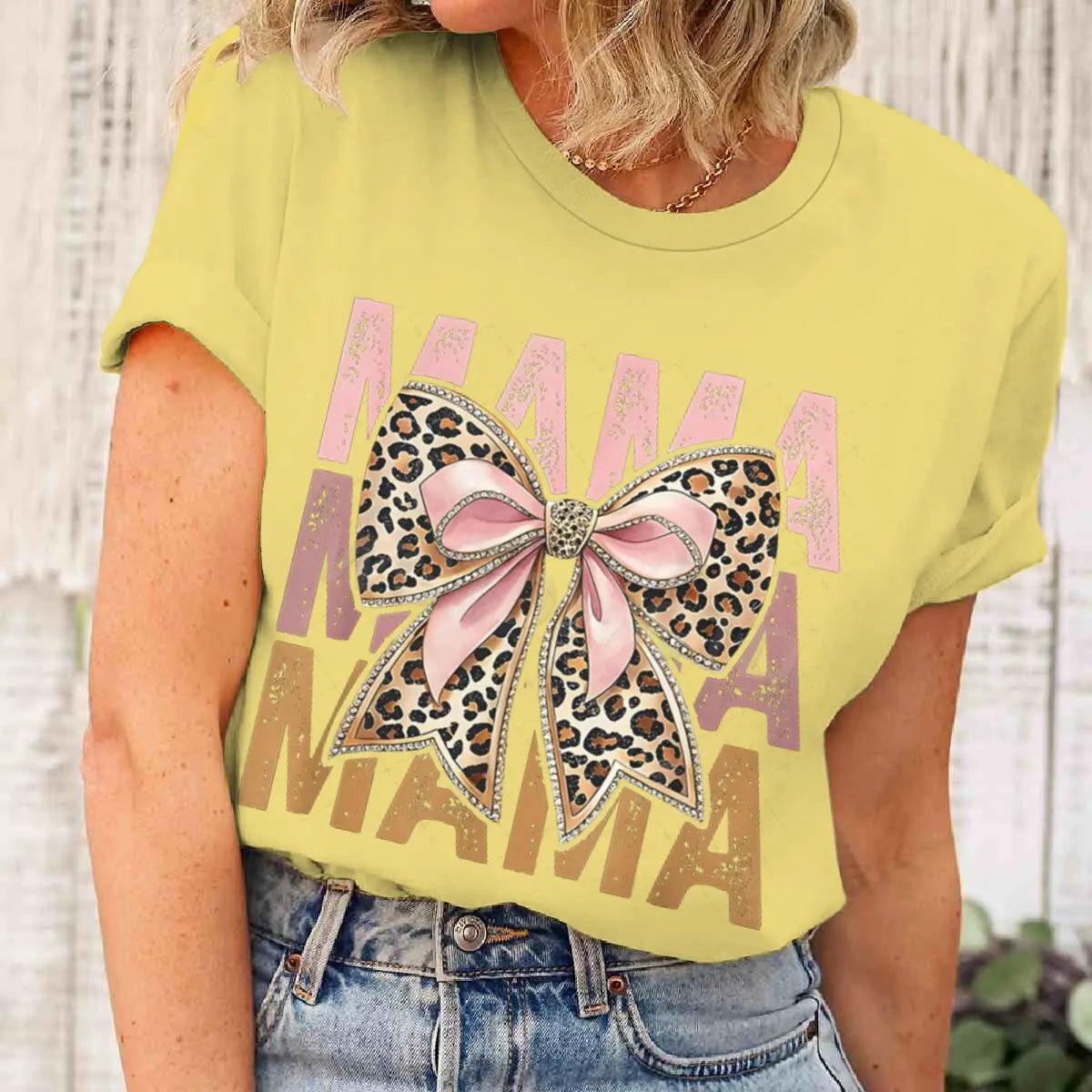 2026 Mother's Day Gifts T-shirts Vintage Bow Mama Letter Print T Shirts Aesthetics Short Sleeve Tshirts Fashion Fun Women Tops - Black & White