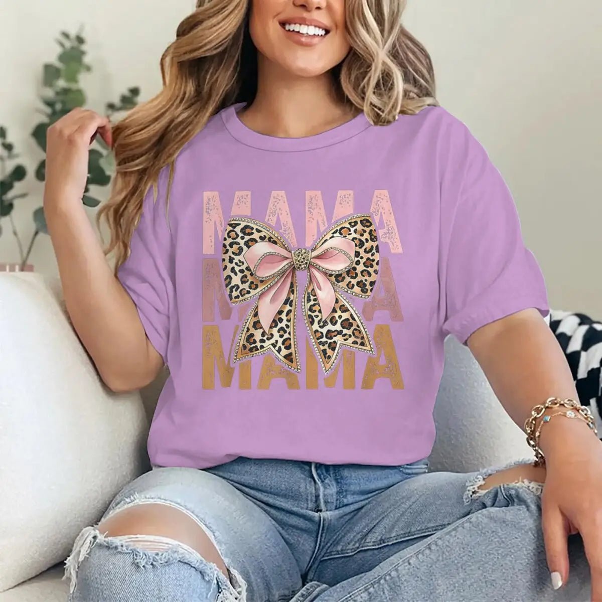 2026 Mother's Day Gifts T-shirts Vintage Bow Mama Letter Print T Shirts Aesthetics Short Sleeve Tshirts Fashion Fun Women Tops - Black & White