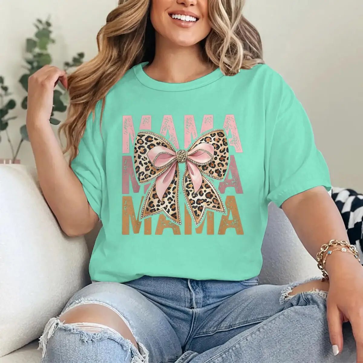 2026 Mother's Day Gifts T-shirts Vintage Bow Mama Letter Print T Shirts Aesthetics Short Sleeve Tshirts Fashion Fun Women Tops - Black & White