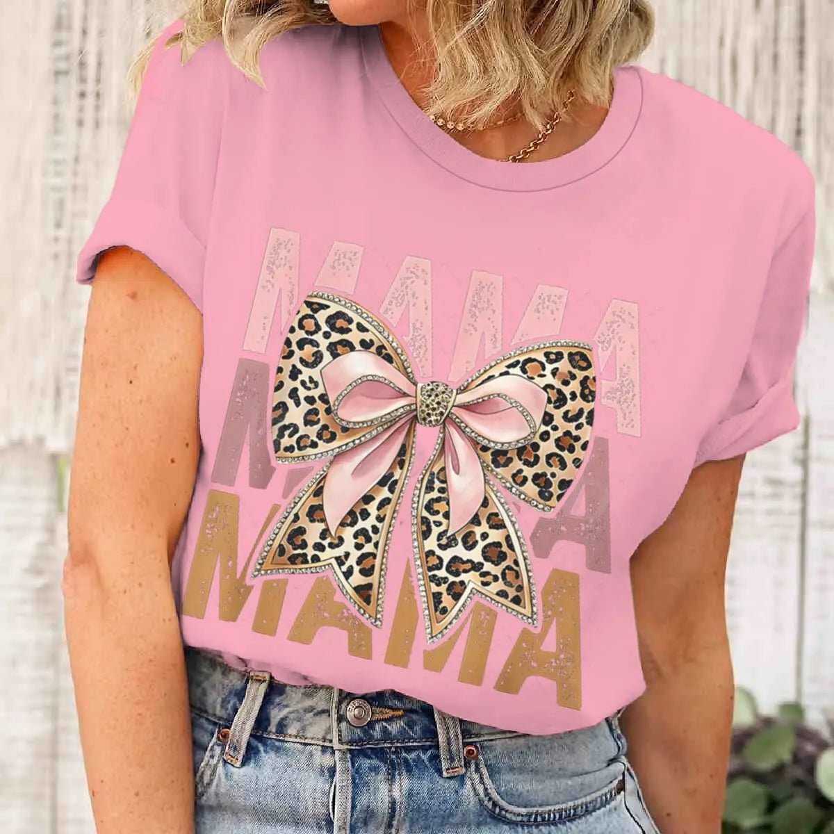 2026 Mother's Day Gifts T-shirts Vintage Bow Mama Letter Print T Shirts Aesthetics Short Sleeve Tshirts Fashion Fun Women Tops - Black & White