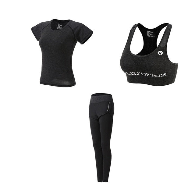 5Pcs Women's Yoga Sets Outdoor Running Yoga Quick Dry - Black & White