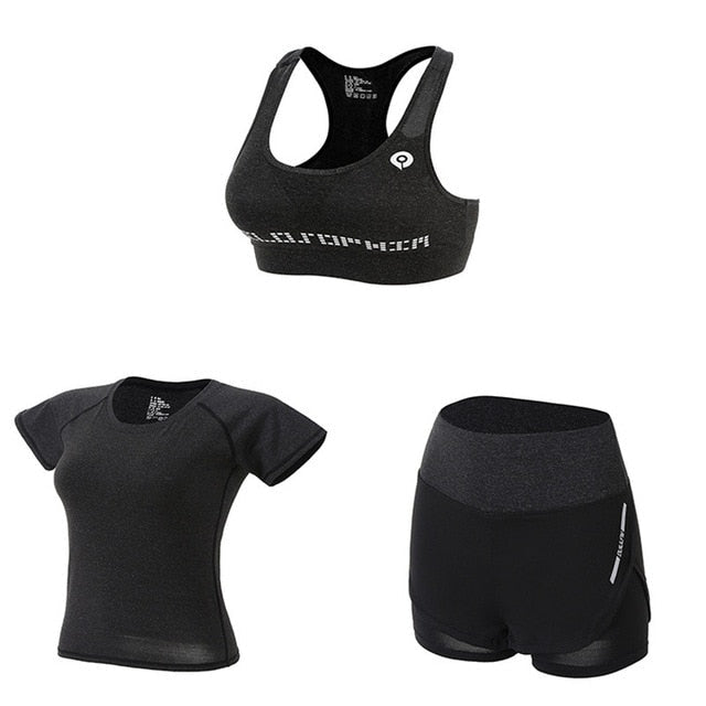 5Pcs Women's Yoga Sets Outdoor Running Yoga Quick Dry - Black & White