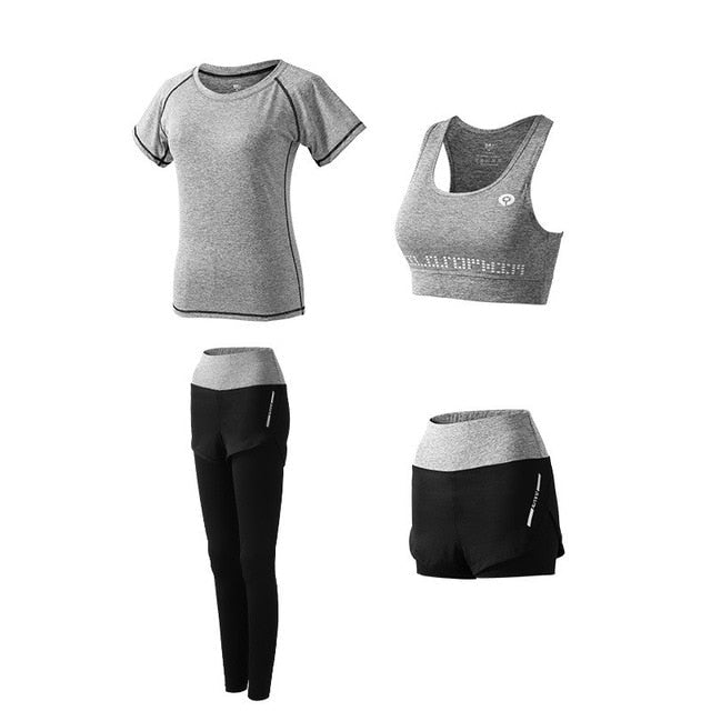 5Pcs Women's Yoga Sets Outdoor Running Yoga Quick Dry - Black & White