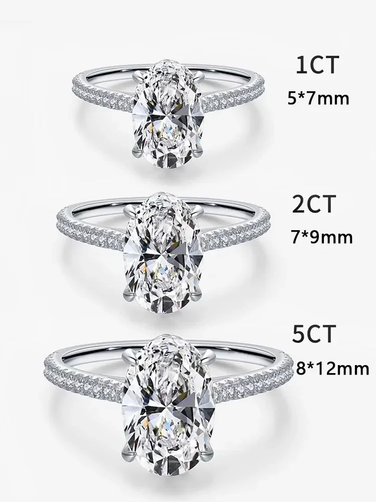 925 Sterling Silve Gorgeous Shiny Zirconia 1 - 5CT Oval Stone Ring For Women Engagement Wedding Luxury High Quality Fine Jewelry - Black & White