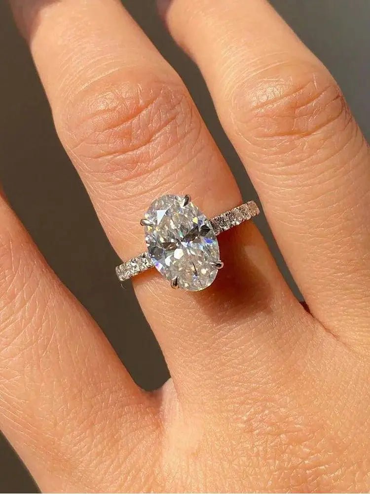 925 Sterling Silve Gorgeous Shiny Zirconia 1 - 5CT Oval Stone Ring For Women Engagement Wedding Luxury High Quality Fine Jewelry - Black & White