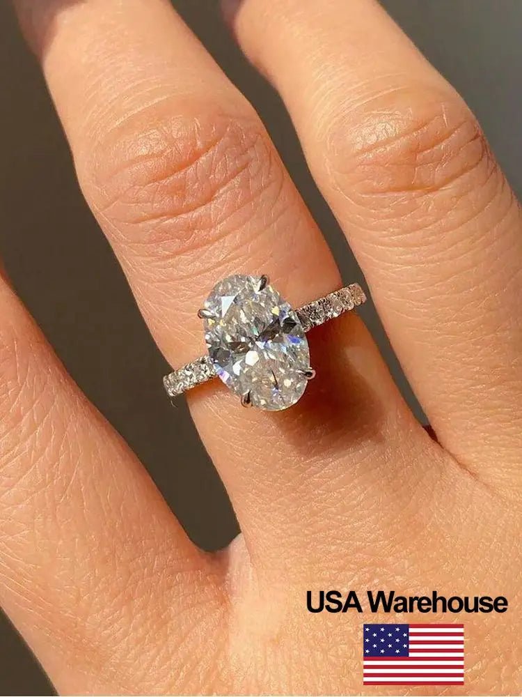 925 Sterling Silve Gorgeous Shiny Zirconia 1 - 5CT Oval Stone Ring For Women Engagement Wedding Luxury High Quality Fine Jewelry - Black & White