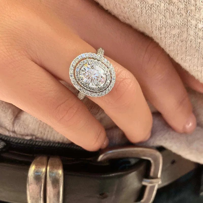 925 Sterling Silver Cubic Zirconia Oval Shaped Rings for Women High Quality Engagement Wedding Trend Eternity Jewelry - Black & White