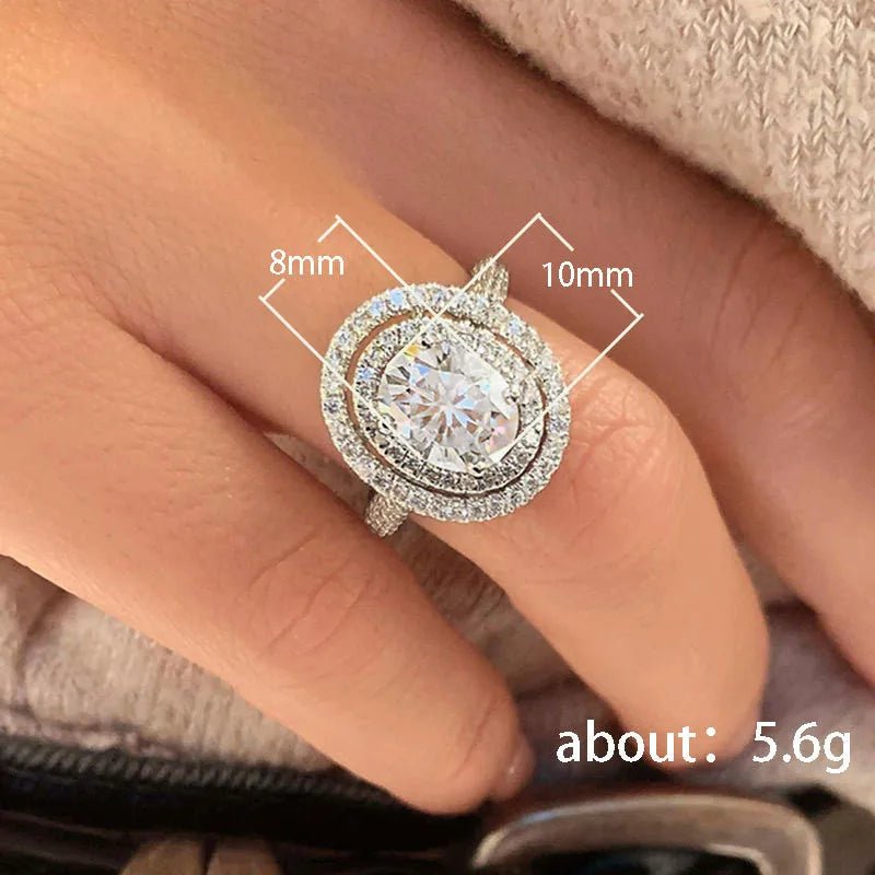 925 Sterling Silver Cubic Zirconia Oval Shaped Rings for Women High Quality Engagement Wedding Trend Eternity Jewelry - Black & White