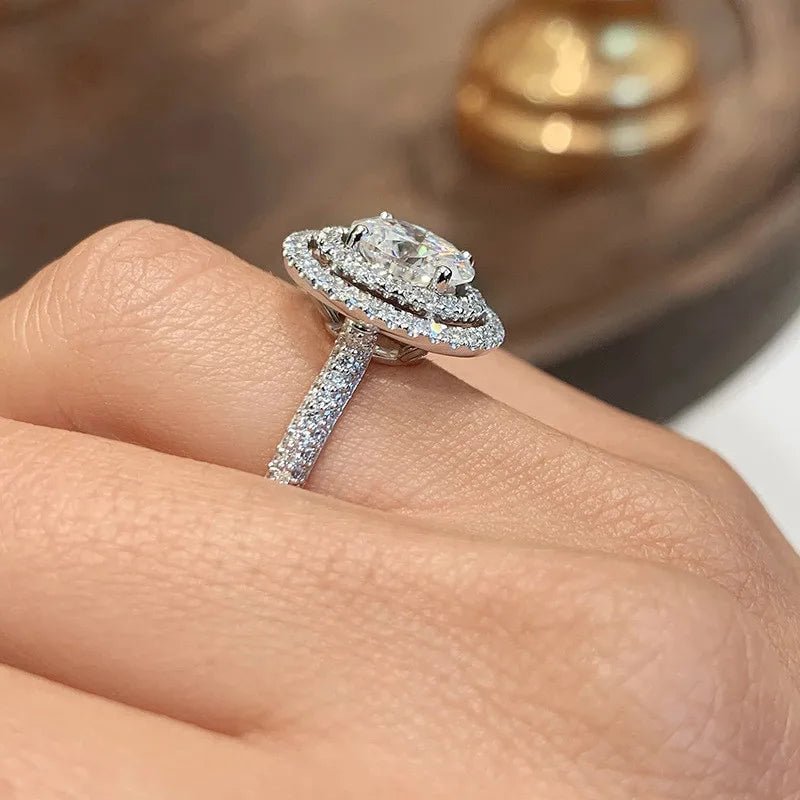 925 Sterling Silver Cubic Zirconia Oval Shaped Rings for Women High Quality Engagement Wedding Trend Eternity Jewelry - Black & White
