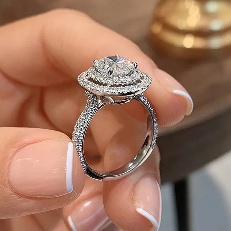 925 Sterling Silver Cubic Zirconia Oval Shaped Rings for Women High Quality Engagement Wedding Trend Eternity Jewelry - Black & White