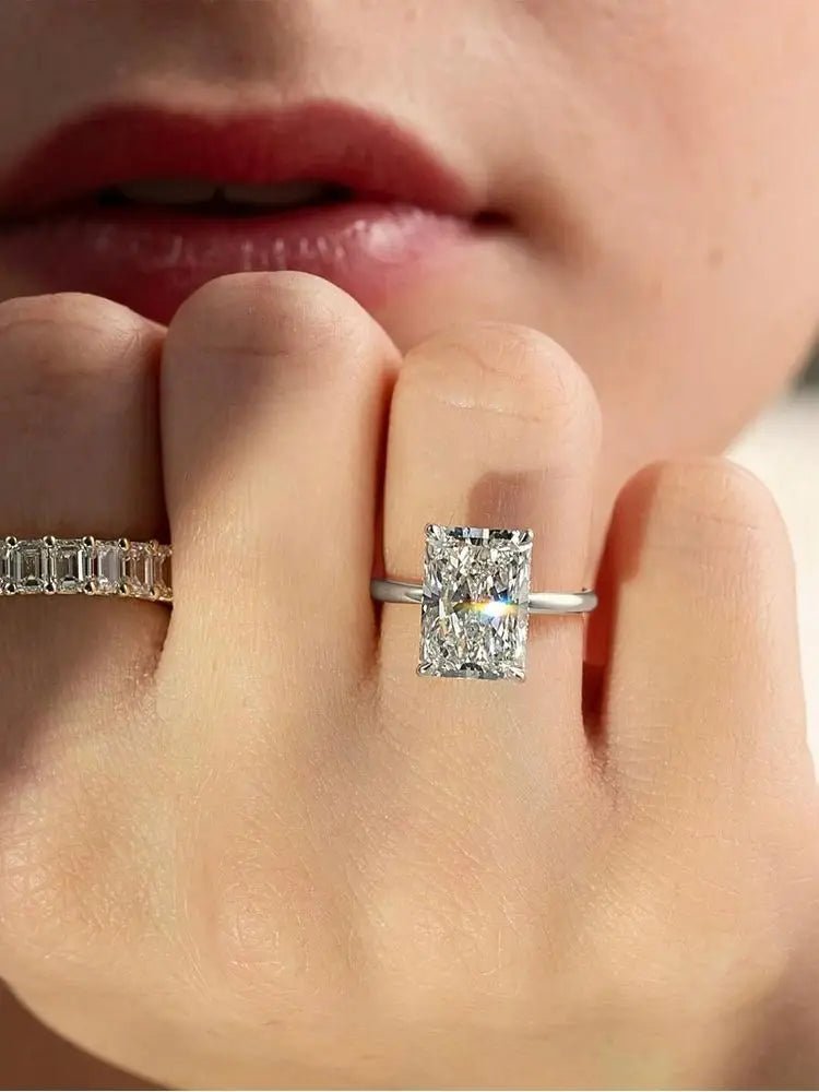 925 Sterling Silver Gorgeous Shiny 1 - 5CT Zircon Rectangle Ring For Women Engagement Wedding Luxury High Quality Fine Jewelry - Black & White