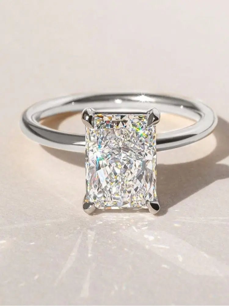 925 Sterling Silver Gorgeous Shiny 1 - 5CT Zircon Rectangle Ring For Women Engagement Wedding Luxury High Quality Fine Jewelry - Black & White