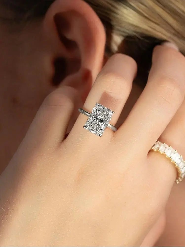 925 Sterling Silver Gorgeous Shiny 1 - 5CT Zircon Rectangle Ring For Women Engagement Wedding Luxury High Quality Fine Jewelry - Black & White