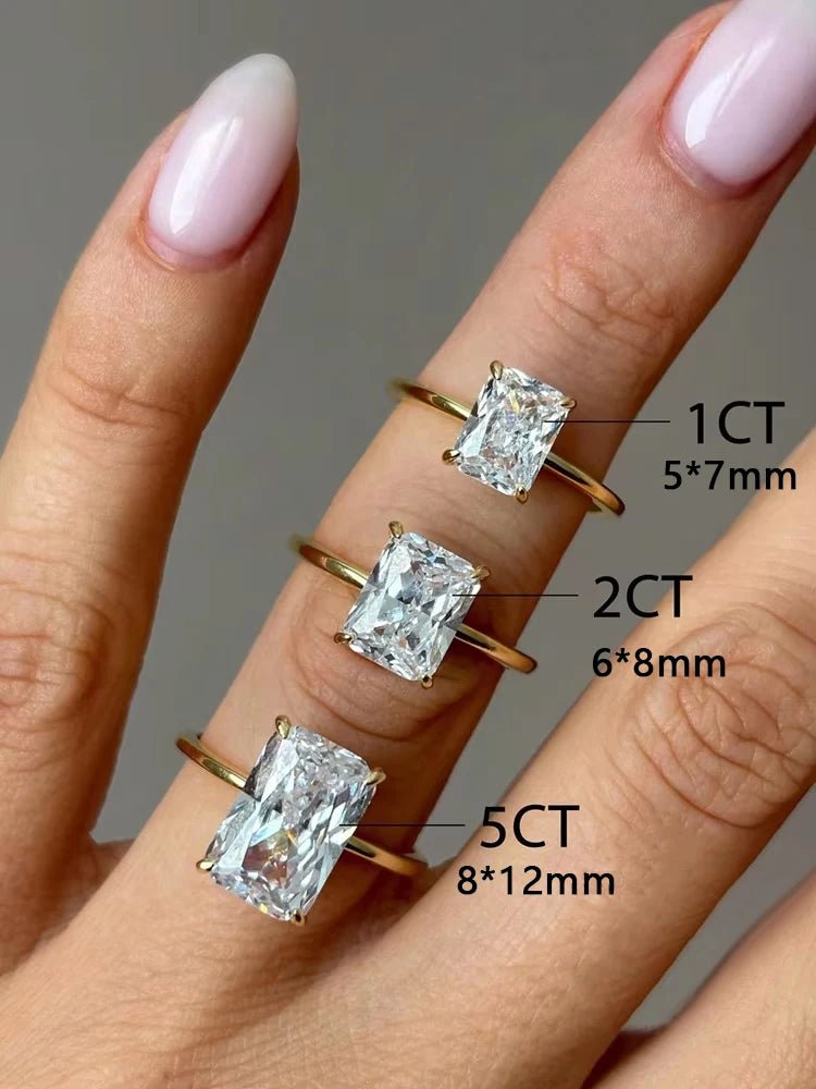 925 Sterling Silver Gorgeous Shiny 1 - 5CT Zircon Rectangle Ring For Women Engagement Wedding Luxury High Quality Fine Jewelry - Black & White