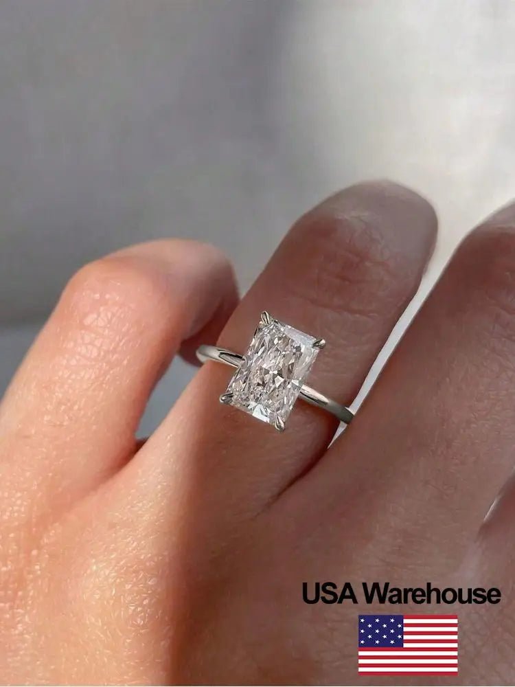 925 Sterling Silver Gorgeous Shiny 1 - 5CT Zircon Rectangle Ring For Women Engagement Wedding Luxury High Quality Fine Jewelry - Black & White
