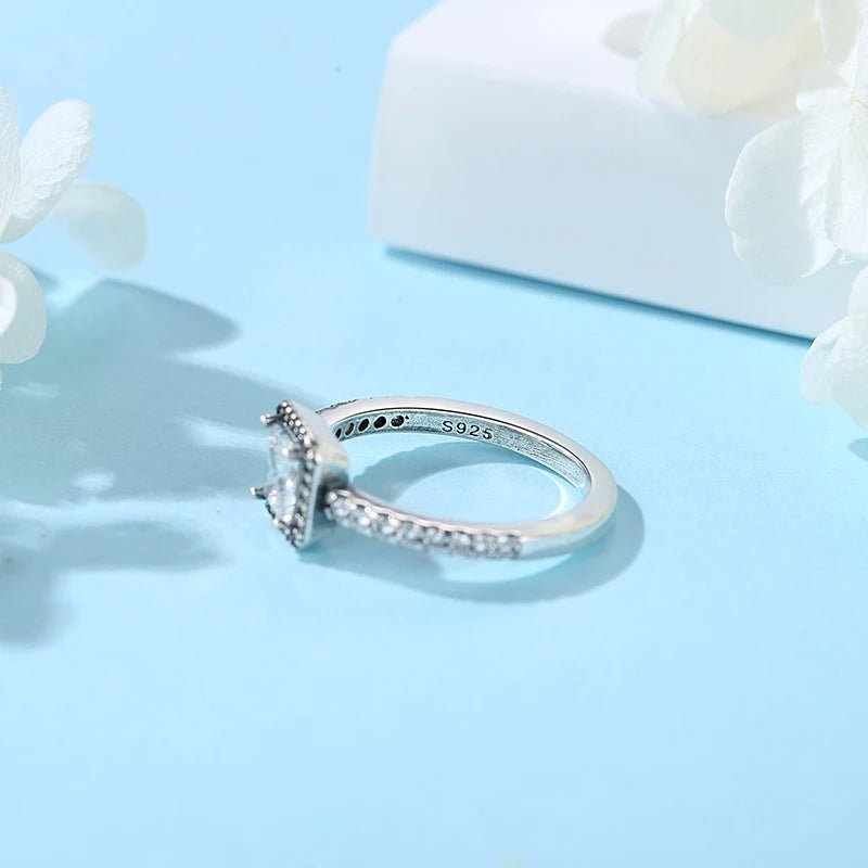 925 Sterling Silver Rings For Women Original Crown Love Heart Wishbone Engagement Wedding Rose Gold Crystal Ring Luxury Jewelry - Black & White