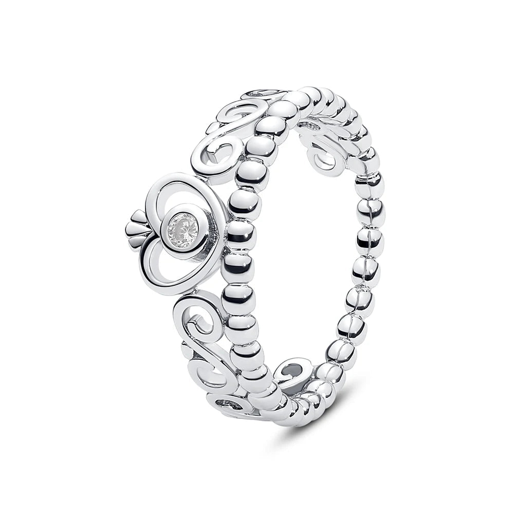 925 Sterling Silver Rings For Women Original Crown Love Heart Wishbone Engagement Wedding Rose Gold Crystal Ring Luxury Jewelry - Black & White