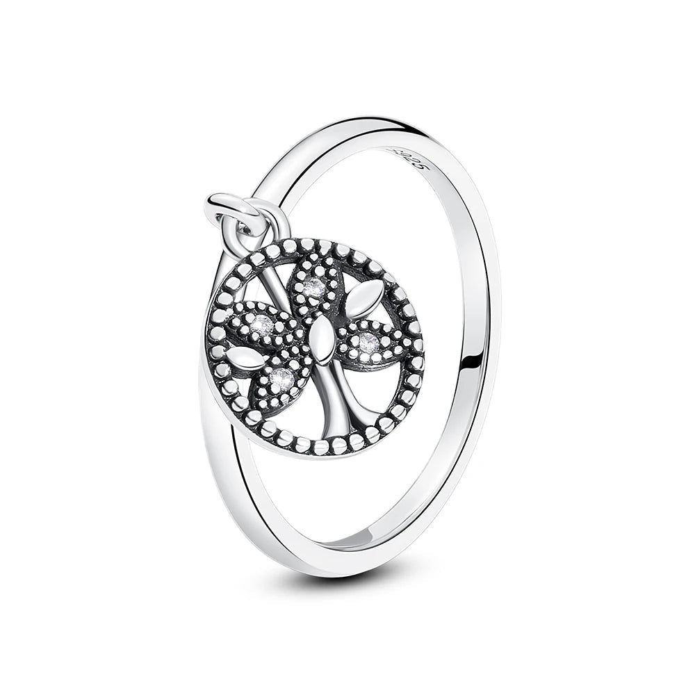 925 Sterling Silver Rings For Women Original Crown Love Heart Wishbone Engagement Wedding Rose Gold Crystal Ring Luxury Jewelry - Black & White