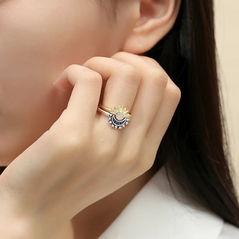 925 Sterling Silver Rings For Women Original Crown Love Heart Wishbone Engagement Wedding Rose Gold Crystal Ring Luxury Jewelry - Black & White
