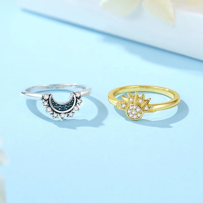 925 Sterling Silver Rings For Women Original Crown Love Heart Wishbone Engagement Wedding Rose Gold Crystal Ring Luxury Jewelry - Black & White
