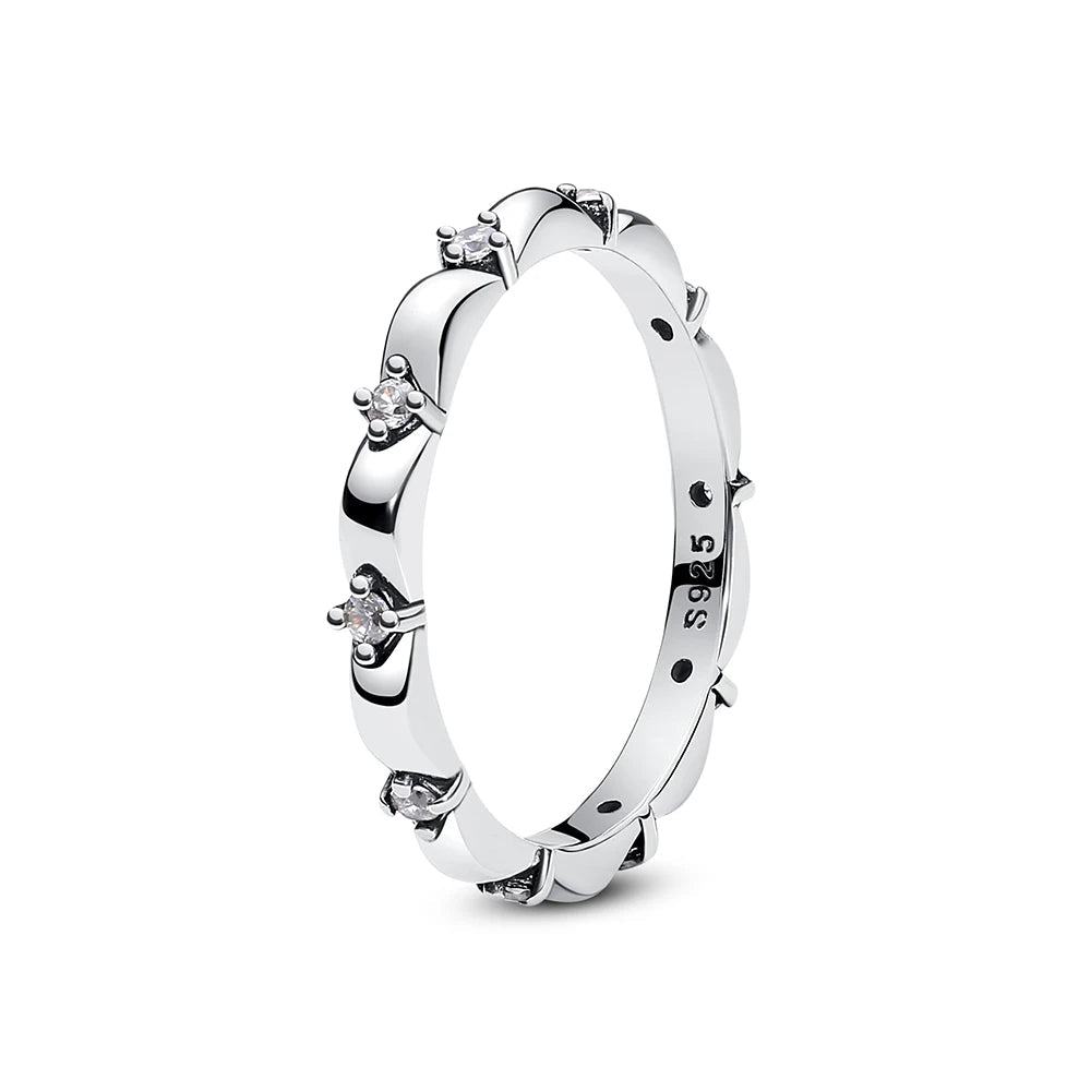 925 Sterling Silver Rings For Women Original Crown Love Heart Wishbone Engagement Wedding Rose Gold Crystal Ring Luxury Jewelry - Black & White