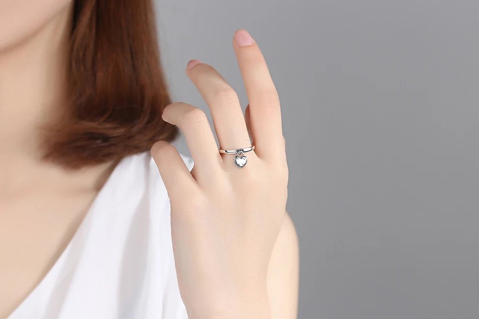 925 Sterling Silver Rings For Women Original Crown Love Heart Wishbone Engagement Wedding Rose Gold Crystal Ring Luxury Jewelry - Black & White