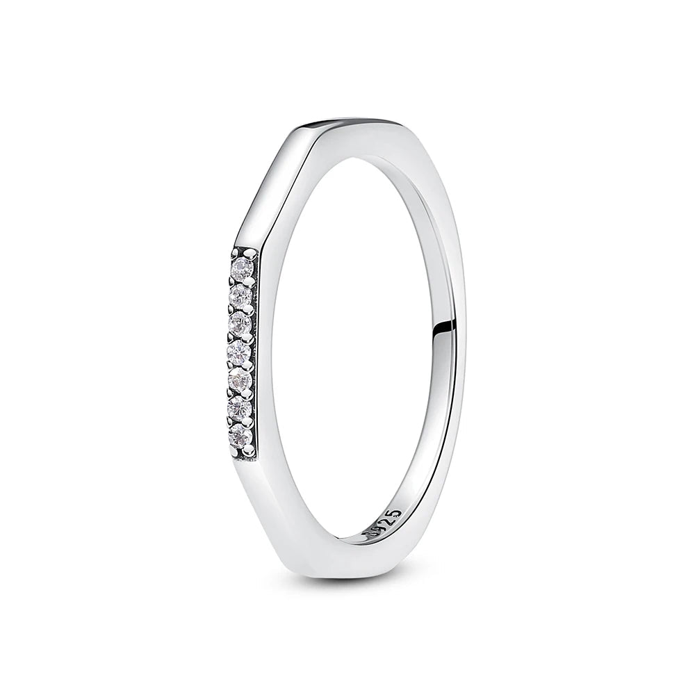 925 Sterling Silver Rings For Women Original Crown Love Heart Wishbone Engagement Wedding Rose Gold Crystal Ring Luxury Jewelry - Black & White