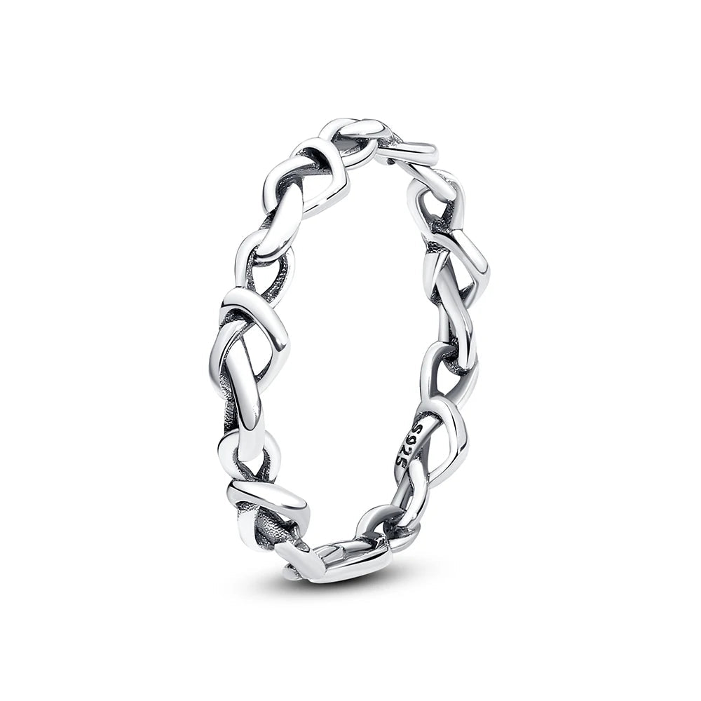 925 Sterling Silver Rings For Women Original Crown Love Heart Wishbone Engagement Wedding Rose Gold Crystal Ring Luxury Jewelry - Black & White