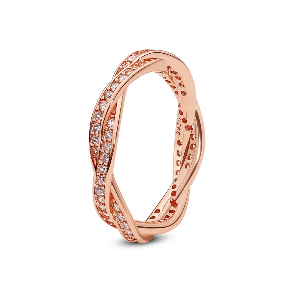 925 Sterling Silver Rings For Women Original Crown Love Heart Wishbone Engagement Wedding Rose Gold Crystal Ring Luxury Jewelry - Black & White