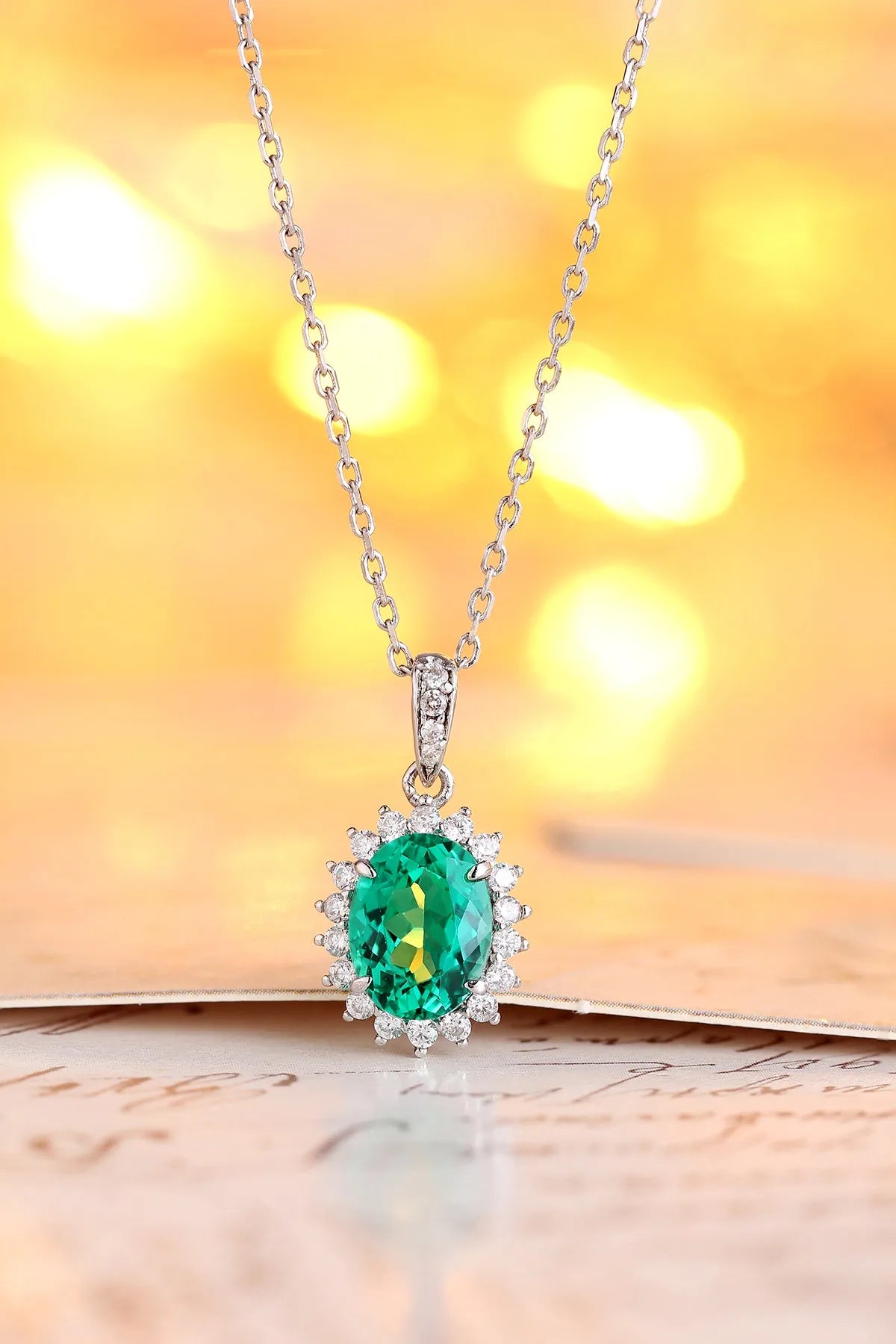 Anster 925 Sterling Silver High-quality   Cultivated Emerald  Necklace - Suitable for Parties or As a Gift