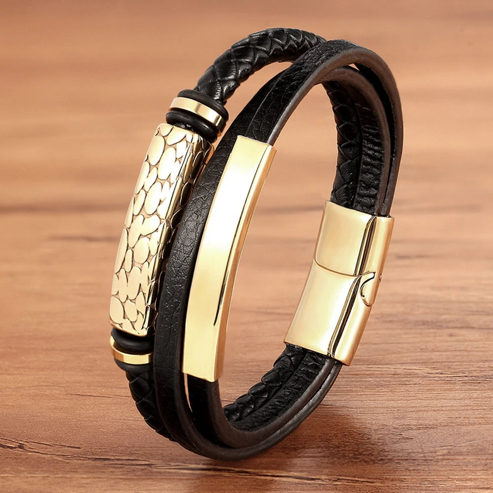 XQNI Geometric Pattern Multi-layer Accessories Black Men's Leather Bracelet Luxury Jewelry Valentine's Day Gift Free Shipping