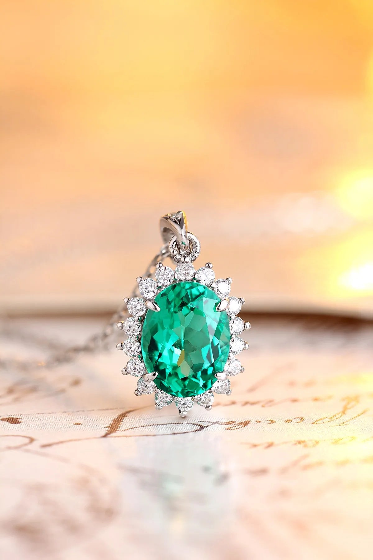 Anster 925 Sterling Silver High-quality   Cultivated Emerald  Necklace - Suitable for Parties or As a Gift