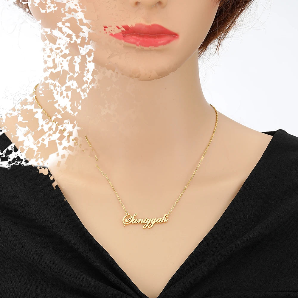 DOREMI  Personalized Name Stainless Steel Necklace Font Customized Initial Letter Nameplate Necklace Custom Jewelry Girl Women