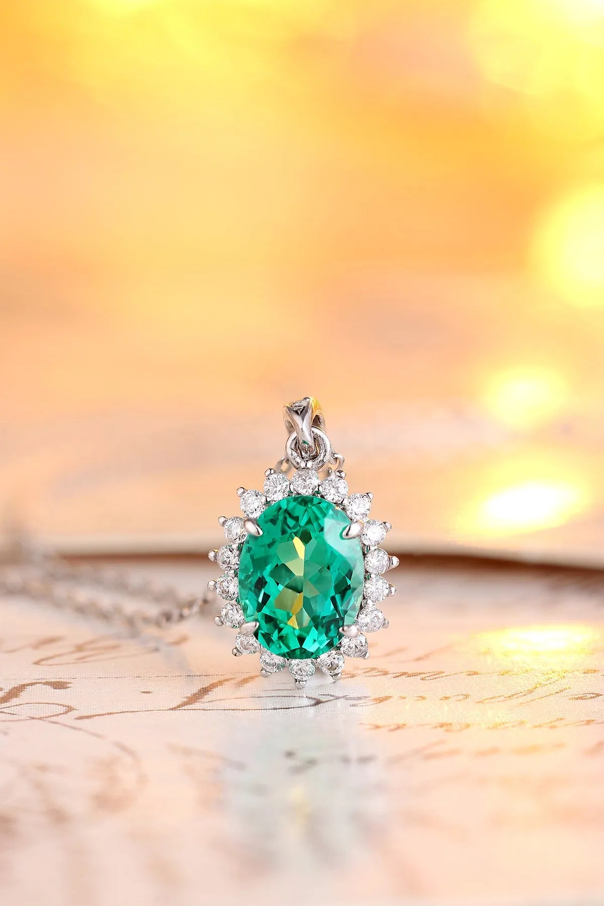 Anster 925 Sterling Silver High-quality   Cultivated Emerald  Necklace - Suitable for Parties or As a Gift