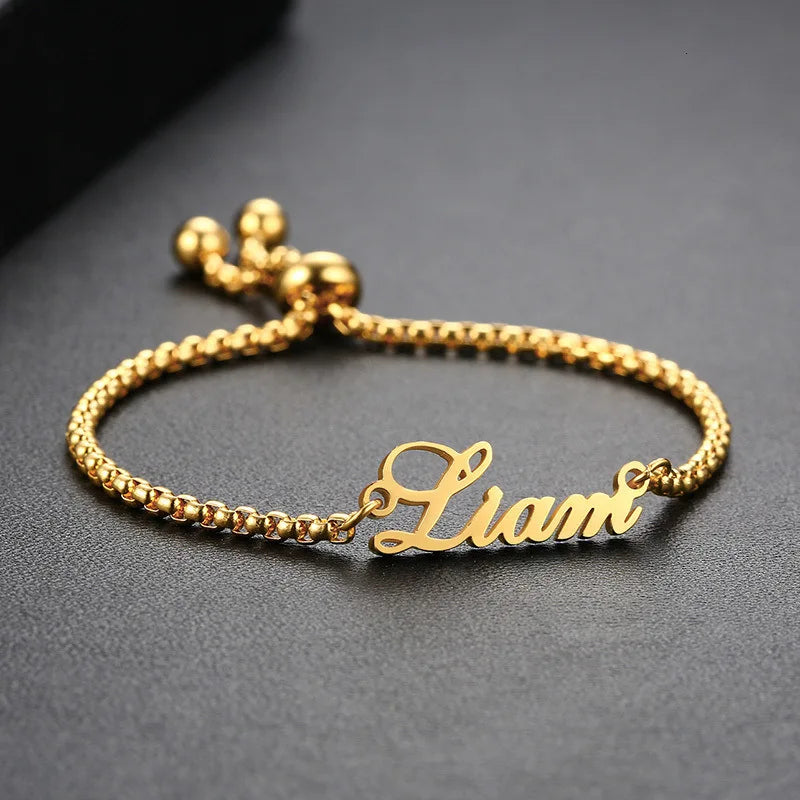 Custom Name Bracelets For Women Customized Adjustable Personalized Stainless Steel Golden Fashion Jewelry Birthday Gift