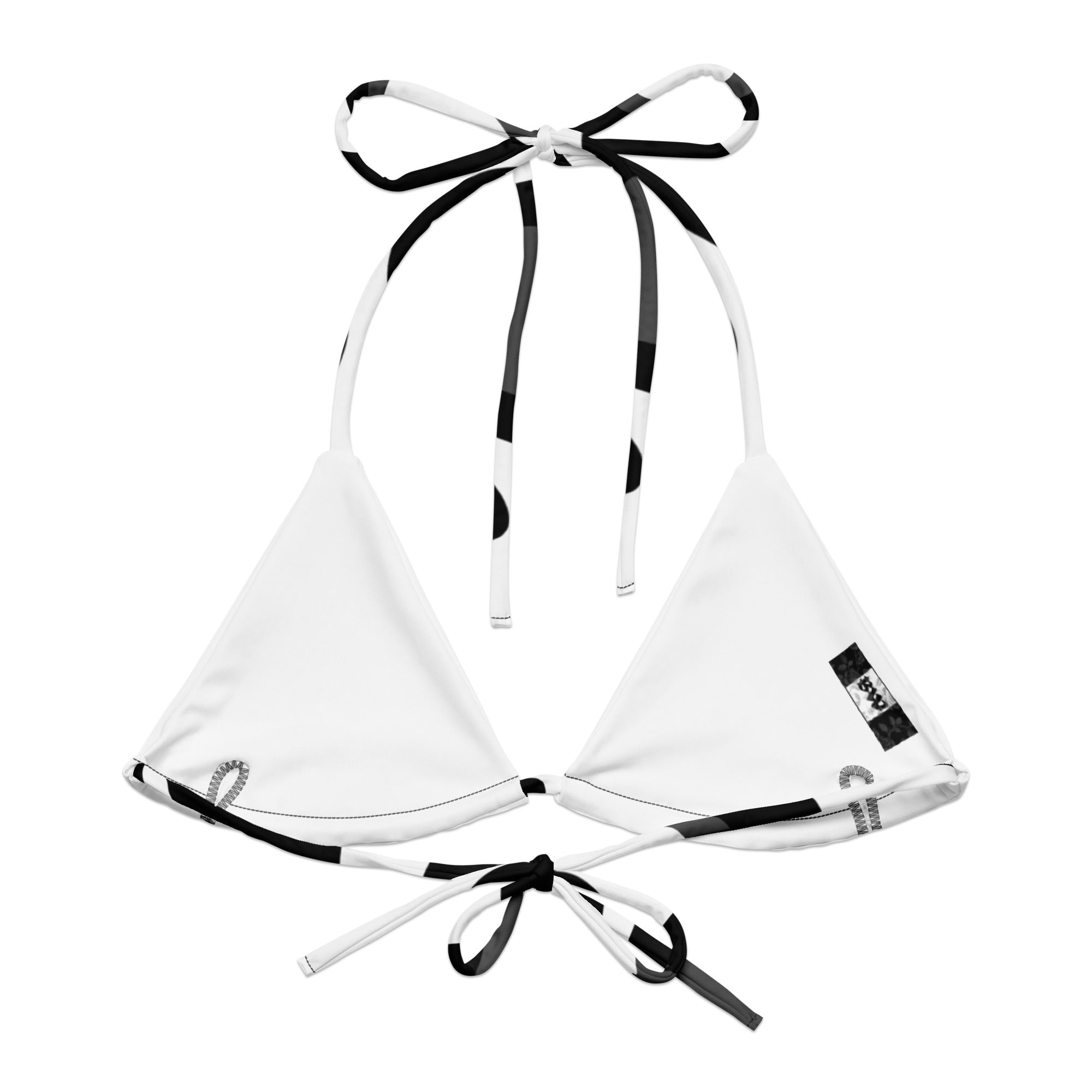Black Hearts All - over print recycled string bikini top - Black & White